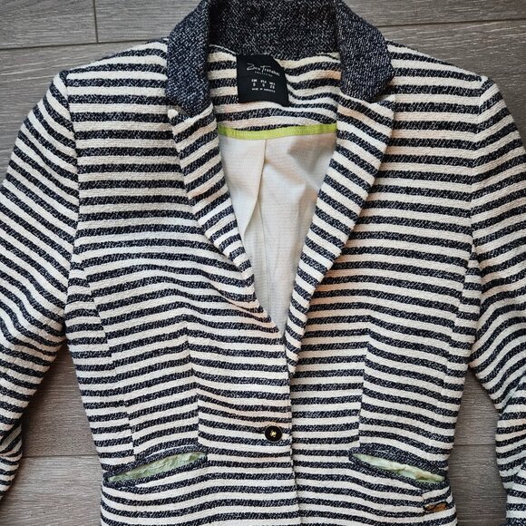 Zara TRF women's blue and cream striped blazer jacket size small - Picture 1 of 7